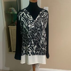 Susan Graver Black and White Animal Print Blouse